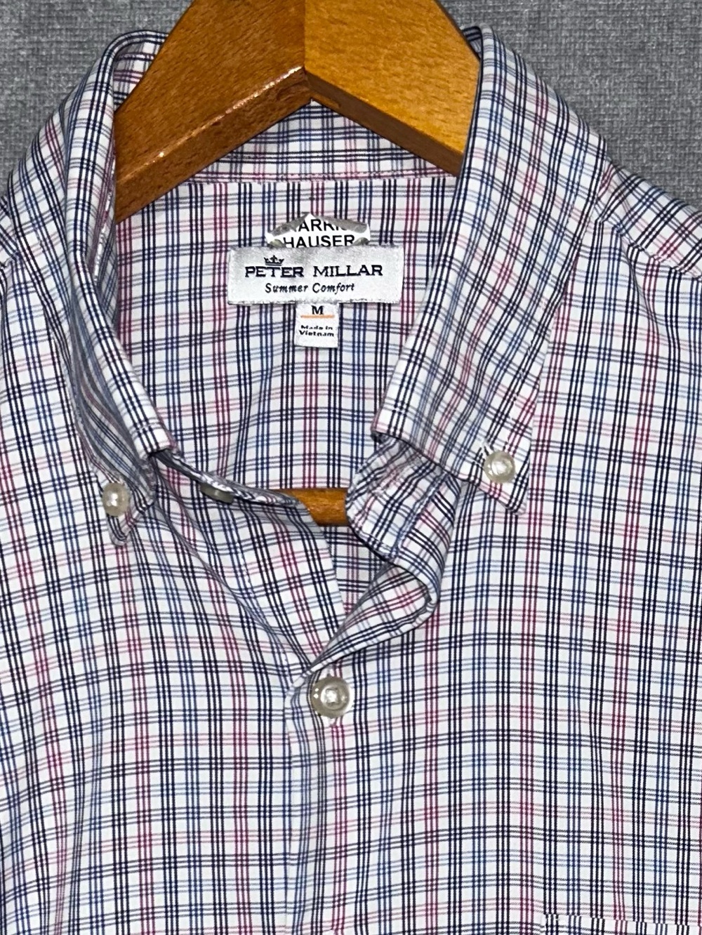 Peter Millar Summer Comfort Men’s Blue Red Plaid Long Sleeve Shirt Medium